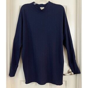 MATTY M - Navy Blue Long Dolman Sleeve Horizontal Ribbed Long Tunic Sweater sz L